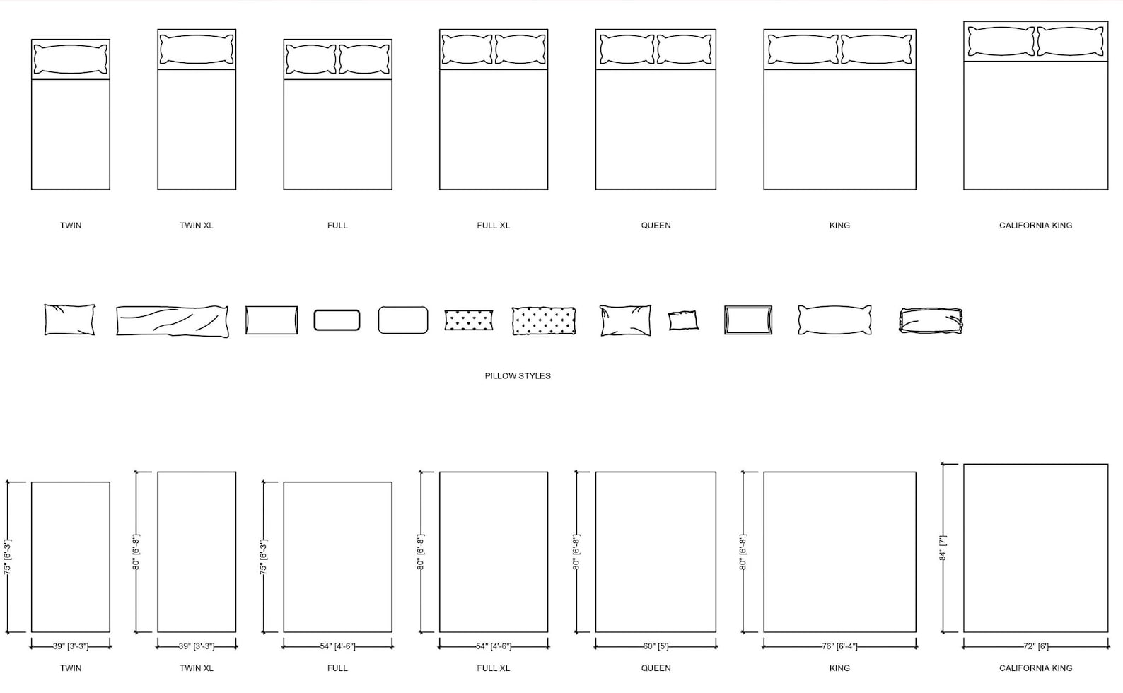 Autocad 2D Blocks Standard US Beds Plan View Etsy