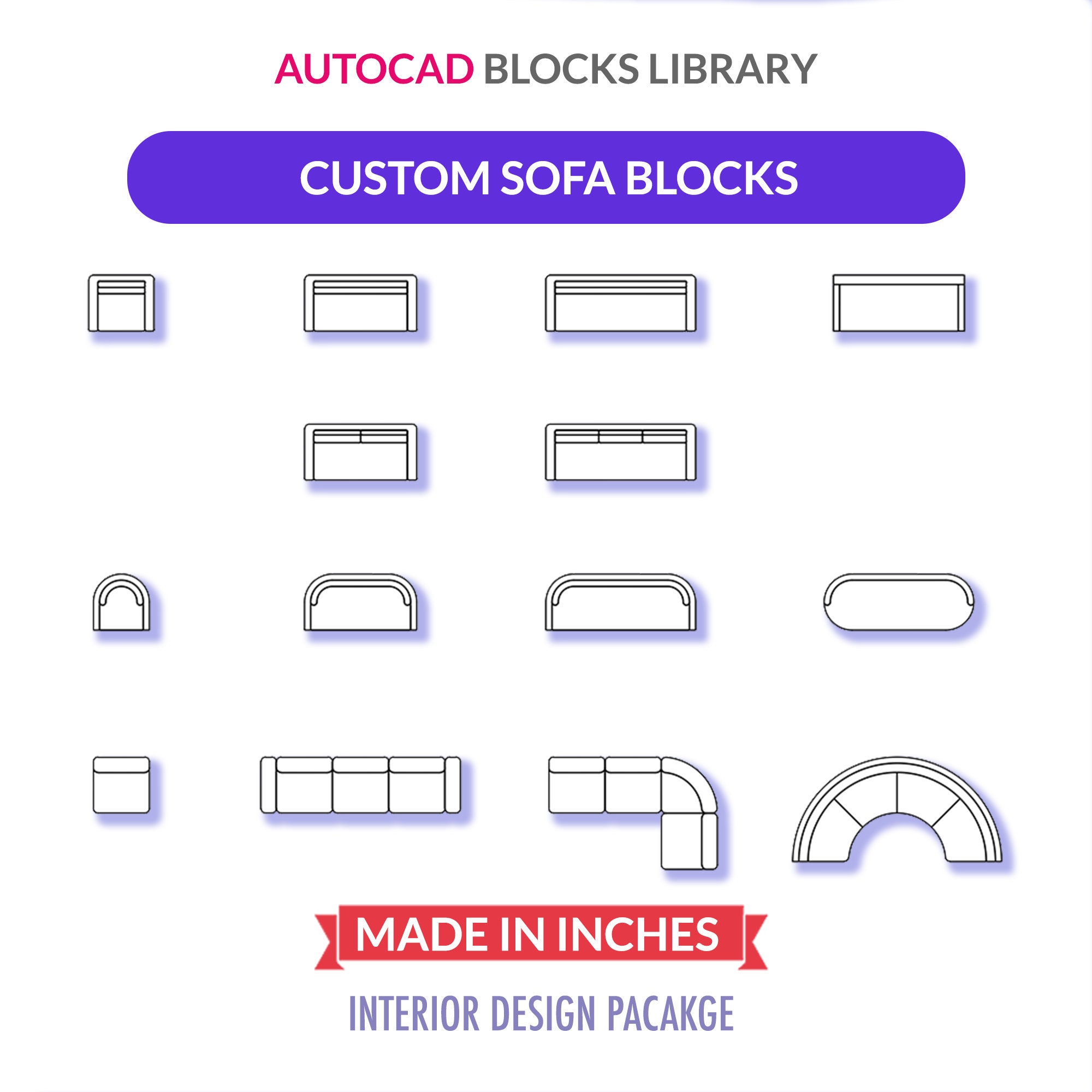 Autocad 2D Blocks | Custom Sofa Blocks | Plan View