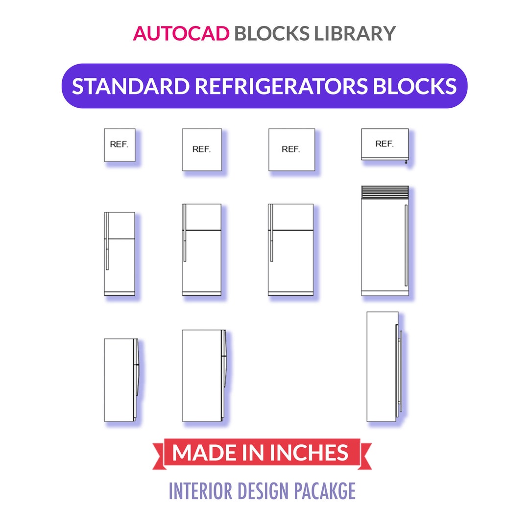 Autocad 2D Blocks Collection Standard Refrigerator Blocks Etsy