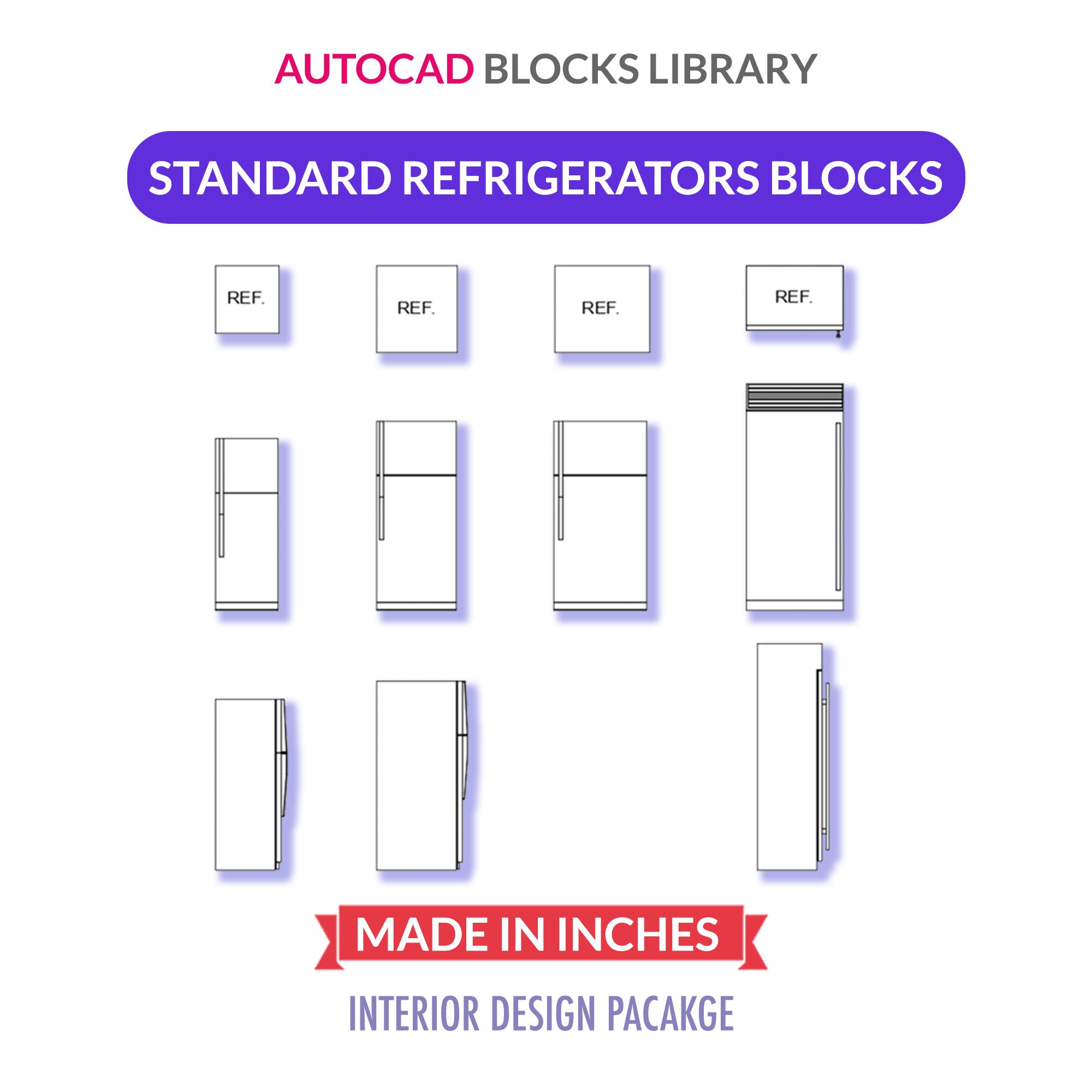 Autocad 2D Blocks Collection Standard Refrigerator Blocks Etsy