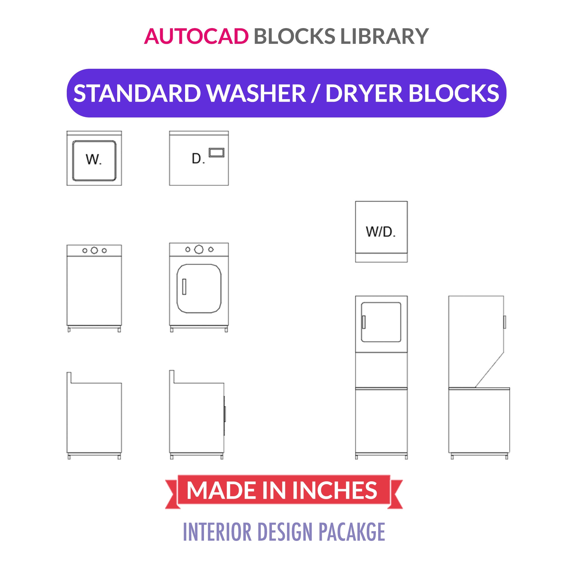 Autocad 2D Blocks Standard Washer Dryer Blocks Etsy