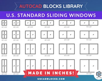 Autocad 2D Blocks | Standard Sliding Windows | Elevations