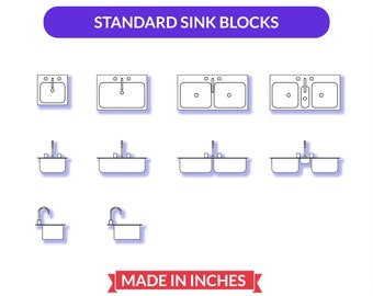 Autocad 2D Blocks Collection | Autocad Standard Sinks Blocks