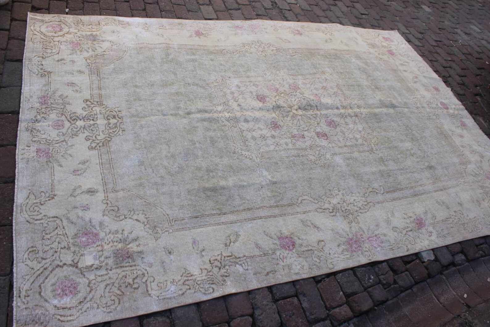 M1576bgTurkish Oushak Medaillon Design weich grün beige braun | Etsy