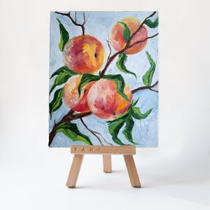 Peach Oil Painting: Original Still Life Fruit Art, Kitchen Decor (8x10 in.)