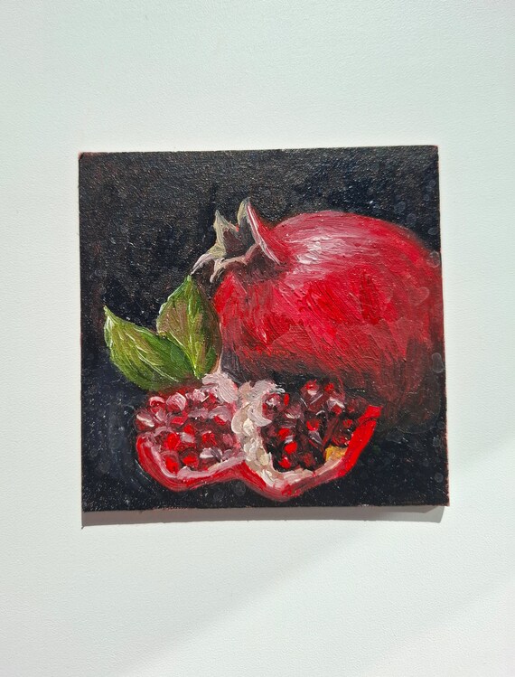 オリジナルのザクロの油絵：4x4 - Etsy 日本