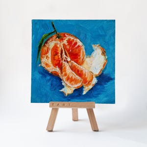 Tangerine Orange Mini Painting – 6x6” Original Citrus Art, Small Oil Still Life