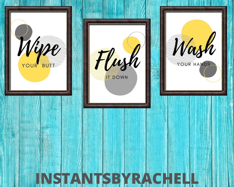 Wipe Flush Wash Printable Wall Art Print at home art Toilet | Etsy