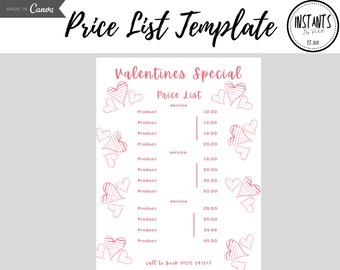 Valentines spa Flyer template, Salon price list, Price list template editable, canva price guide, Hair pricelist flyer, price list Beauty