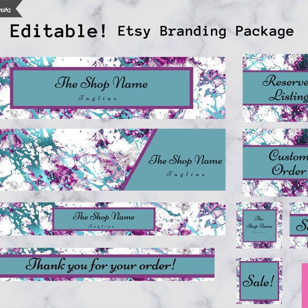Etsy shop set, DIY banner set, Etsy shop branding modern, Etsy shop graphics, Nail branding, Etsy store package, Editable Etsy shop kit