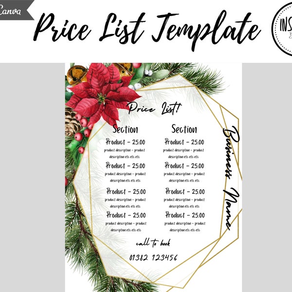 Christmas price list, Canva price template, Salon price list template, Price list template beauty, Price list make up, Hair price list DIY