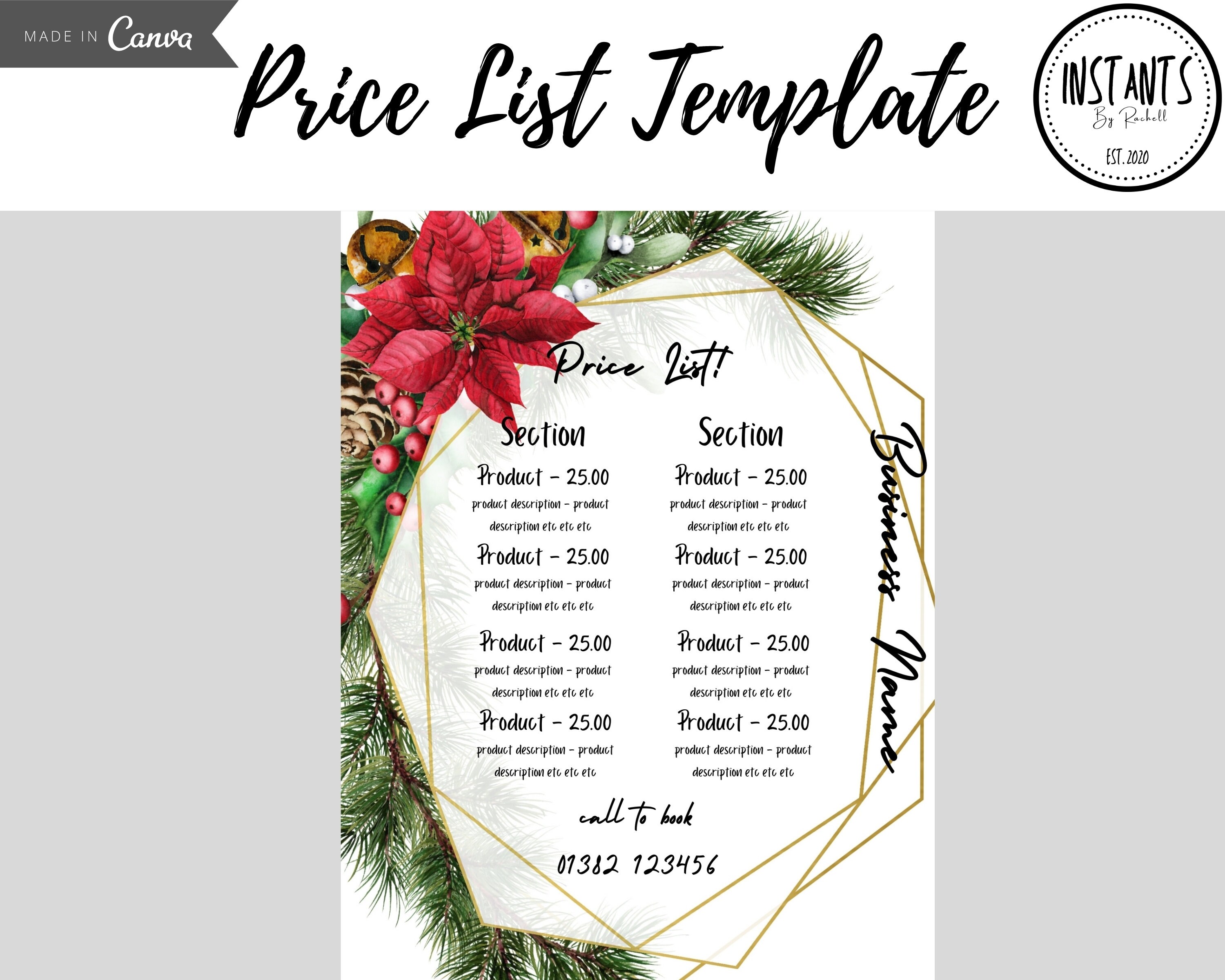 Weihnachtliche Preisliste Canva Preisschablone Salon  Etsy