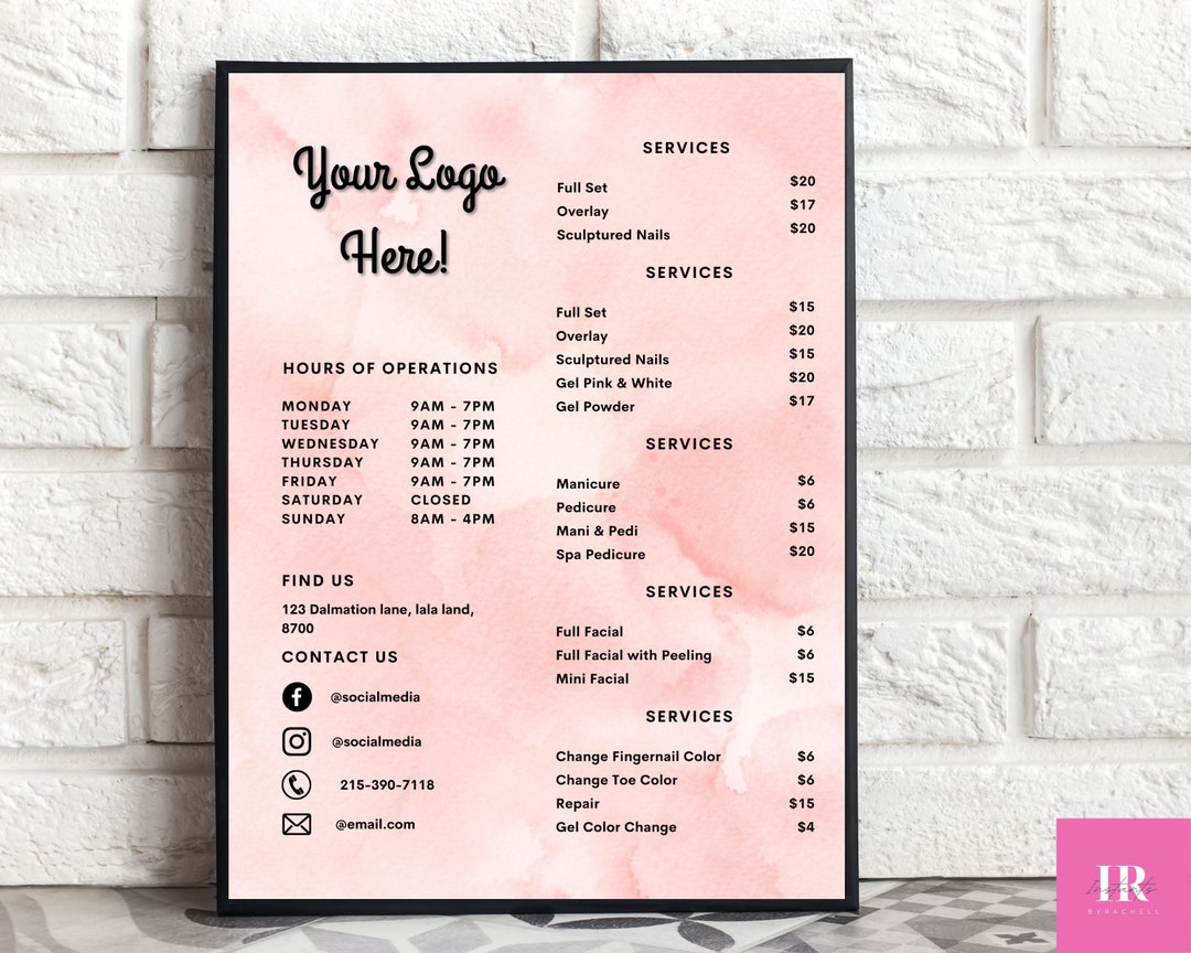 Editable Custom Price List Template Price List Menu Hair Etsy