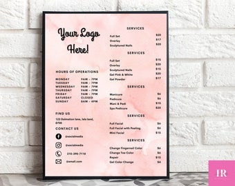 Editable Custom price list template, price list menu, Hair price list flyer, price list template beauty, Salon price list template,