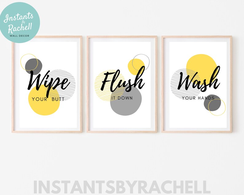 Wipe Flush Wash Printable Wall Art Print at home art Toilet | Etsy