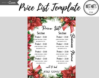 Price list template, Christmas price list, Price list design, Price list for hair, Editable template, Salon pricelist, Beauty template