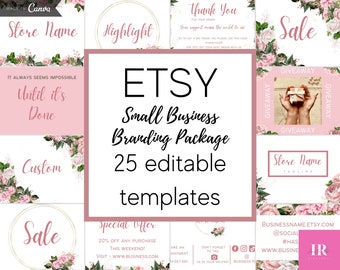 Etsy business branding bundle, Instagram highlight covers, social media marketing templates, small business branding kit, Facebook cover