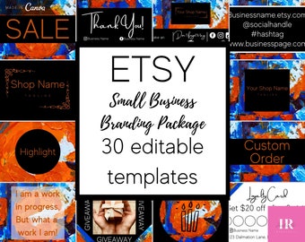 Small business branding kit, Facebook cover, Etsy business branding bundle, Instagram highlight covers, social media marketing templates