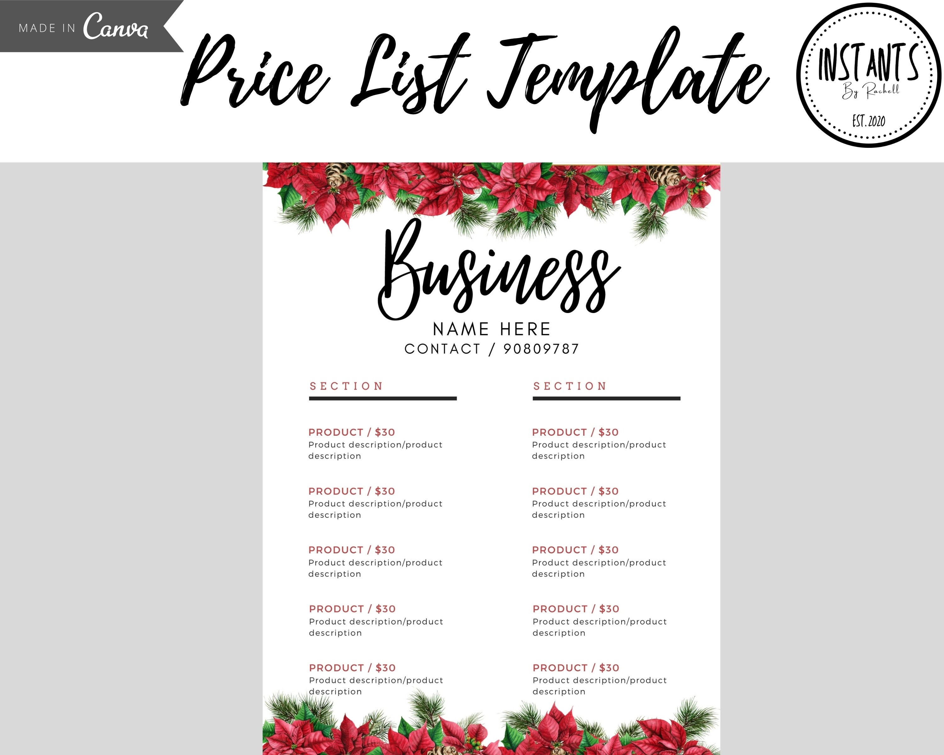 Christmas price list Canva price template Salon price list  Etsy