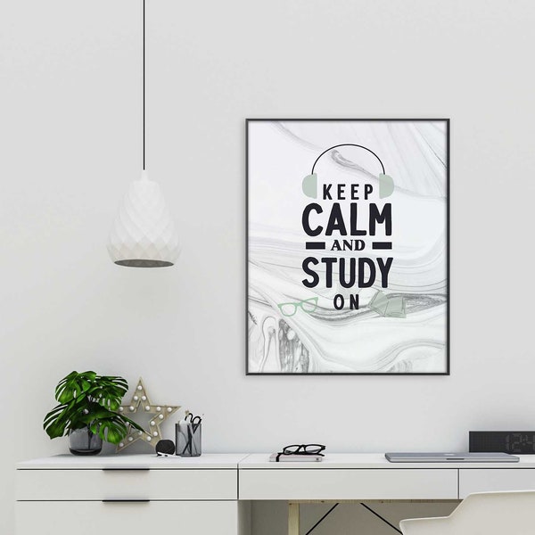 Keep Calm Art, Keep Calm and Study On, Study Room Sign, Library Art, Study Room Wall Art, Keep Calm Poster, Study Signs, Keep Calm Print