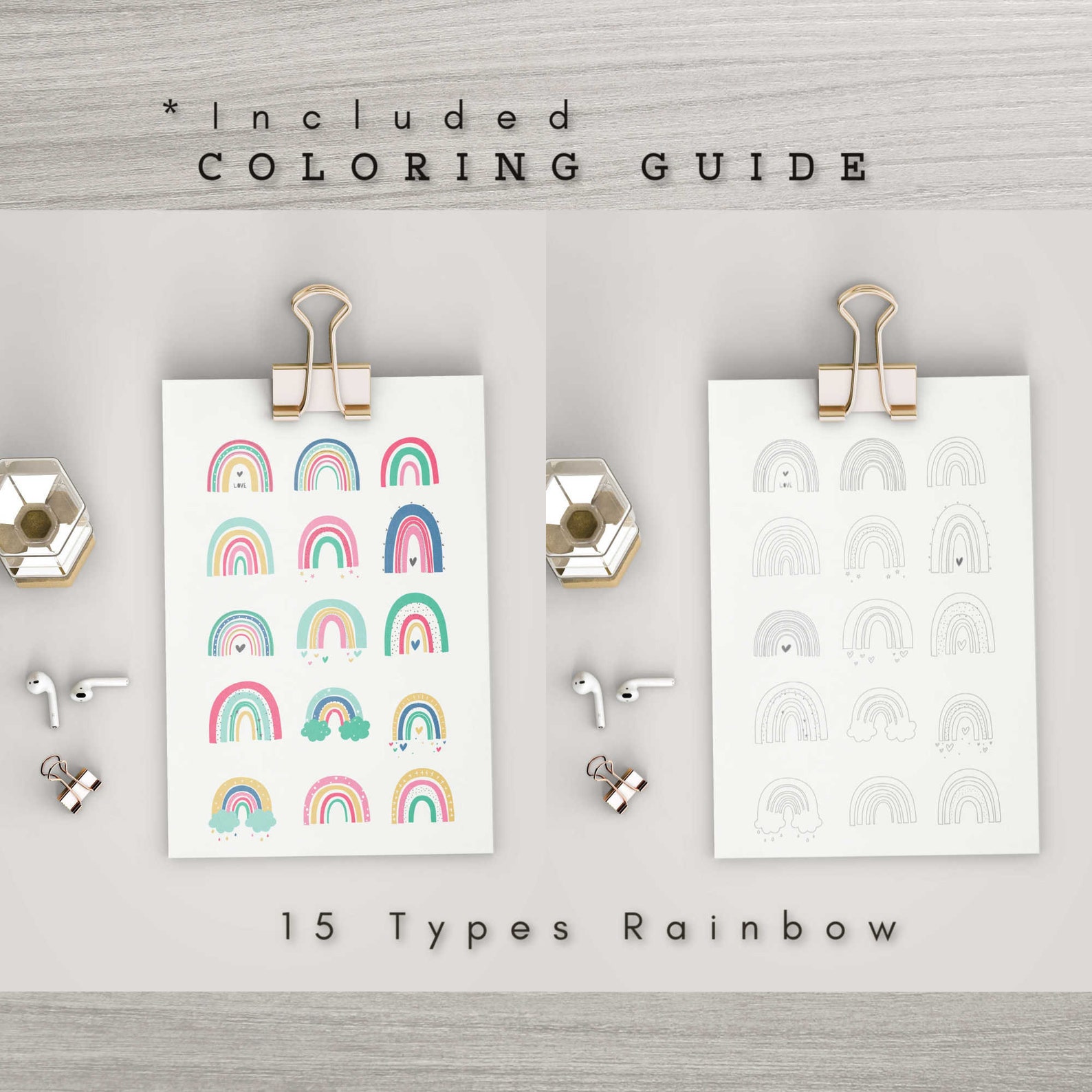 Rainbow Coloring Pages for Kids Printable Coloring Activity | Etsy