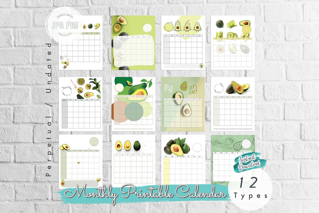 Avocado Monthly Calendar, Avocado Planner, Avocado Gifts, Avocado
