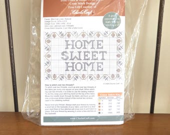 Vintage Cross Stitch HOME SWEET HOME by Charles Craft 20 Count Irish Linen