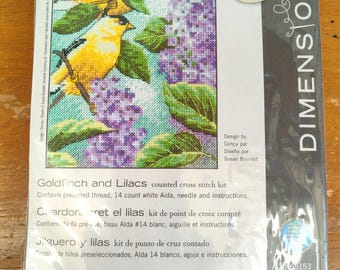 Dimensions Counted Cross Stitch Kit GOLDFINCH And LILACS 5 X 7 Susan Bourdet