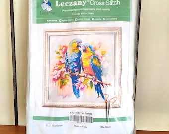 Cross Stitch Kit TWO PARROTS by Leczany 14" X 14"