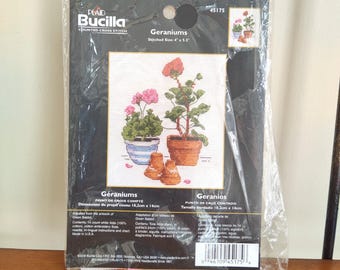 Vintage Bucilla GERANIUMS Counted Cross Stitch Kit 4 X 5.5 Gwen Babbit  2006