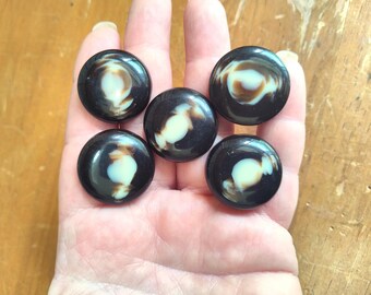 5 Vintage Shank Coat Buttons Sweater Buttons MARBLED CHOCOLATE 1940s to 1950's Era 7/8"