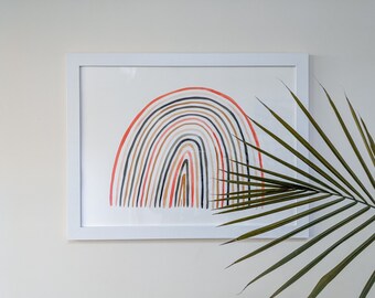 Coral & Green Rainbow Watercolor Print