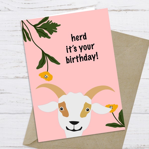 Goat Birthday Card, Goat Birthday Card Printable, Farm Birthday Card, Digital Goat Birthday Card