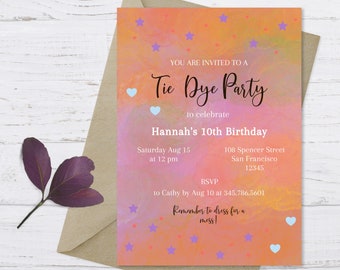 Tie Dye Party Invitation, Tie Dye Birthday Invitation, Tie Dye Party Invite, Tie Dye Party Invitation Template