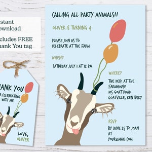 Goat Invitation, Goat Birthday Invitation, Farm Birthday Invitation ...