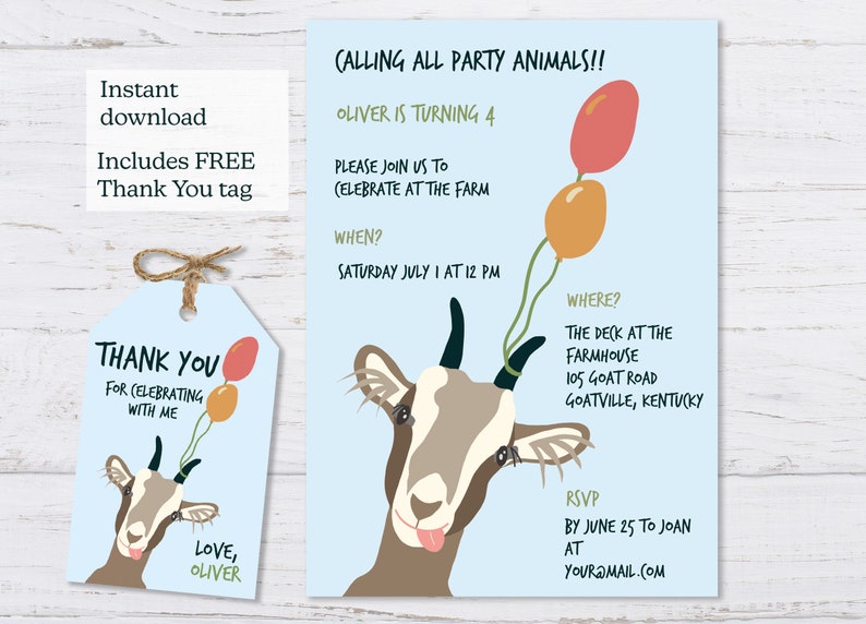 Goat Invitation, Goat Birthday Invitation, Farm Birthday Invitation ...