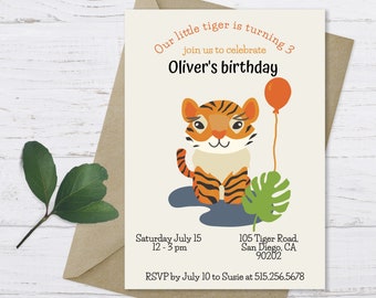 Tiger Invitation, Tiger Birthday Invitation, Tiger Birthday Invitation Template, Tiger Safari Birthday Invitation