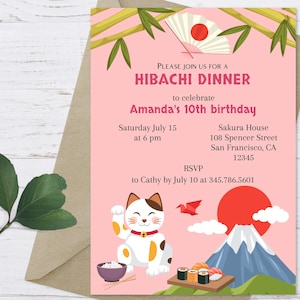 Invitación Hibachi, Invitación a la cena Hibachi, Invitación japonesa, Invitación de cumpleaños japonesa