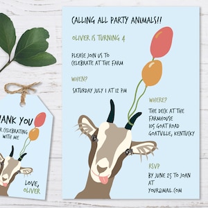 Goat Invitation, Goat Birthday Invitation, Farm Birthday Invitation, Farm Birthday Party Invitation Template