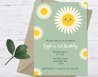 Daisy Birthday Invitation Template, Editable Floral Party (Digital)