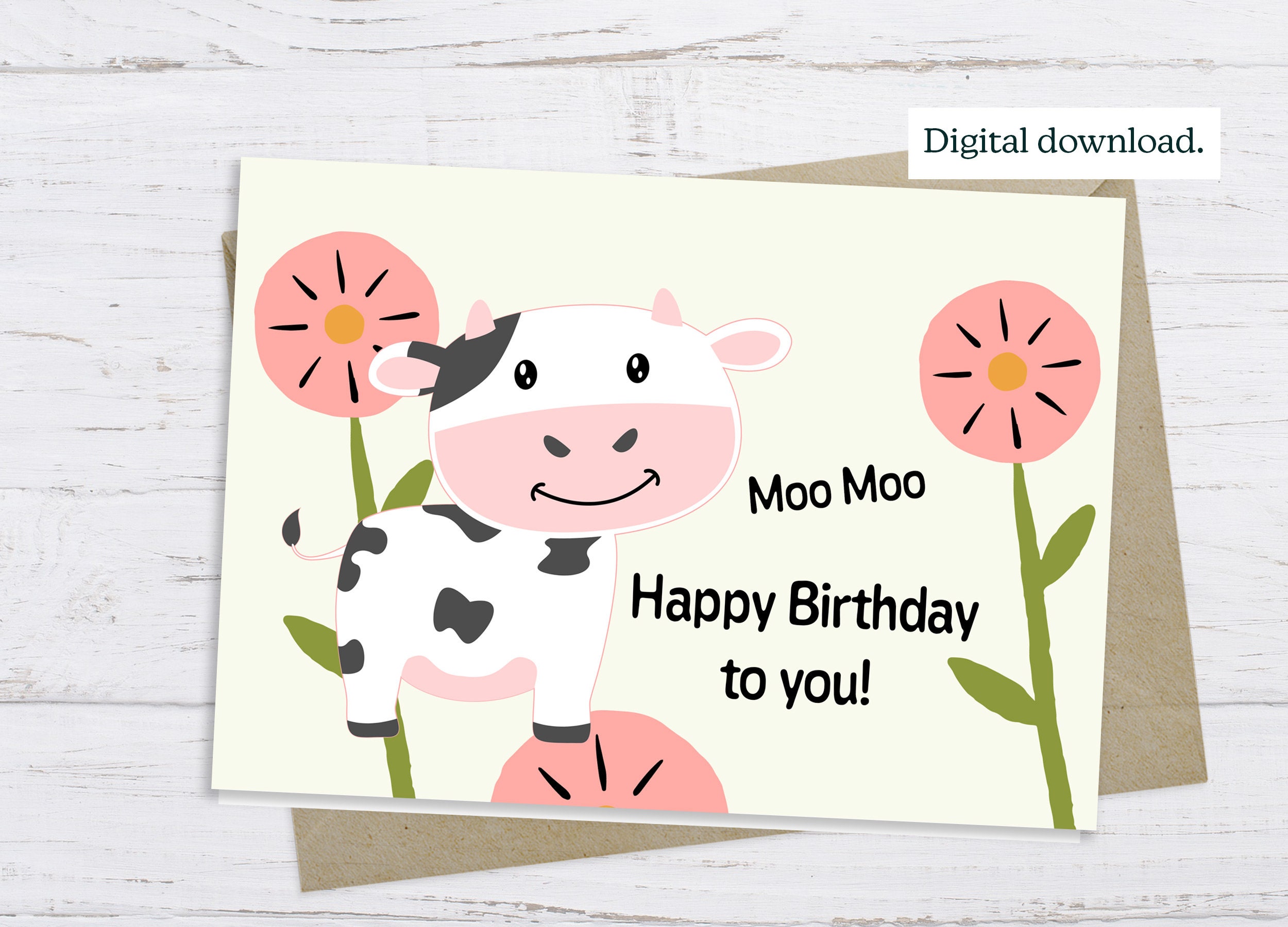 Cow Birthday Card, Cow Birthday Card Printable, Digital Cow Birthday ...