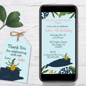 Dolphin Phone Invitation, Dolphin Phone Birthday Invitation, Dolphin Phone Invitation Template, Under the Sea Evite