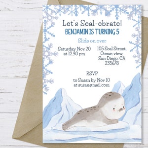 Seal Birthday Invitation, Baby Seal Invitation, Seal Birthday Invitation Template
