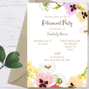 Floral Retirement Party Invitation, Retirement Party Invitation, Floral Retirement Party Invitation Template