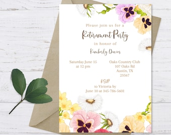 Floral Retirement Party Invitation, Retirement Party Invitation, Floral Retirement Party Invitation Template