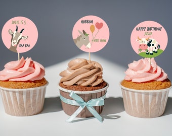 Farm Animal Cupcake Toppers, Printable Birthday Party Decor (Digital Download)