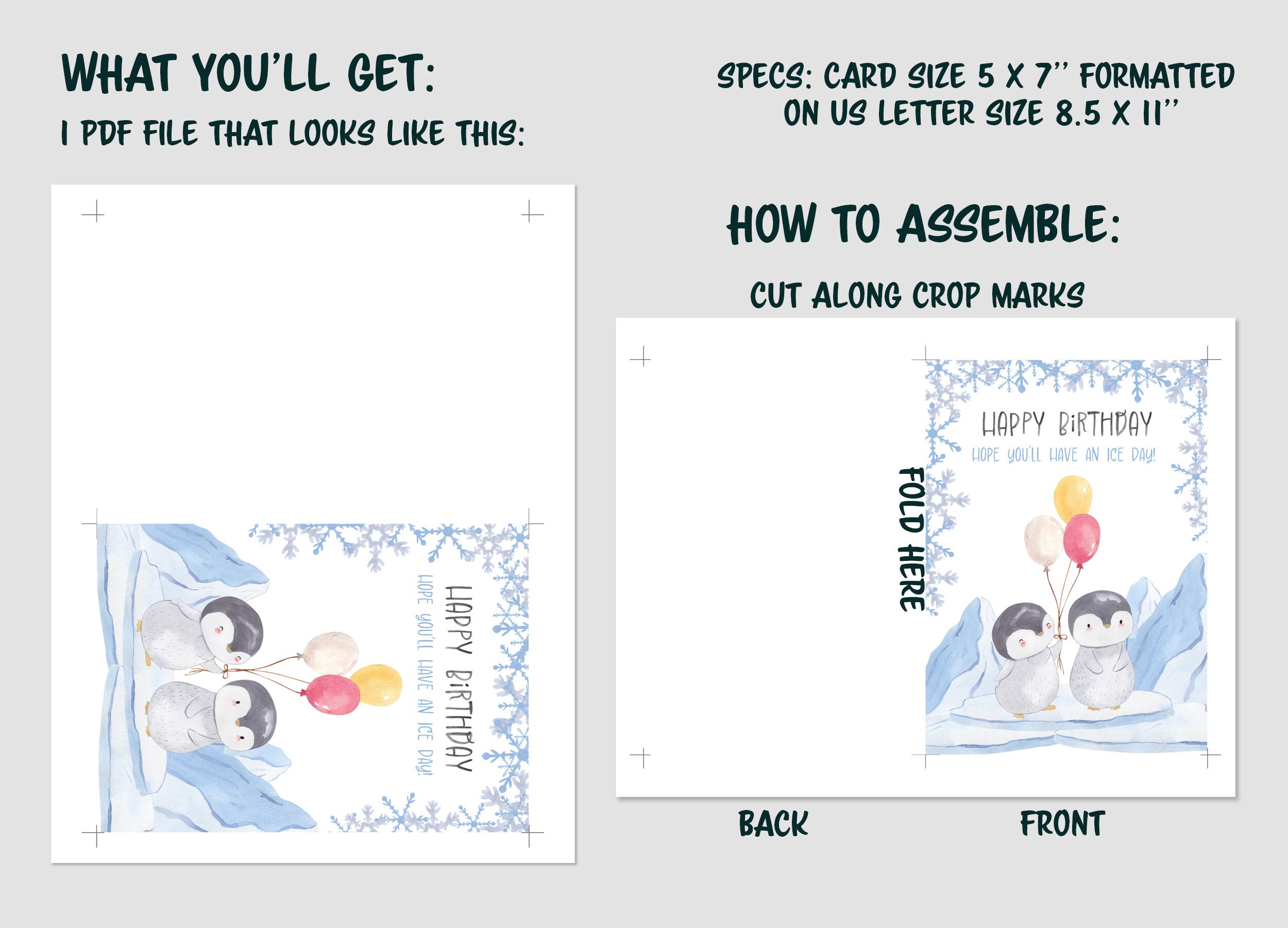 Penguin Birthday Card, Penguin Birthday Card Printable, Digital Penguin