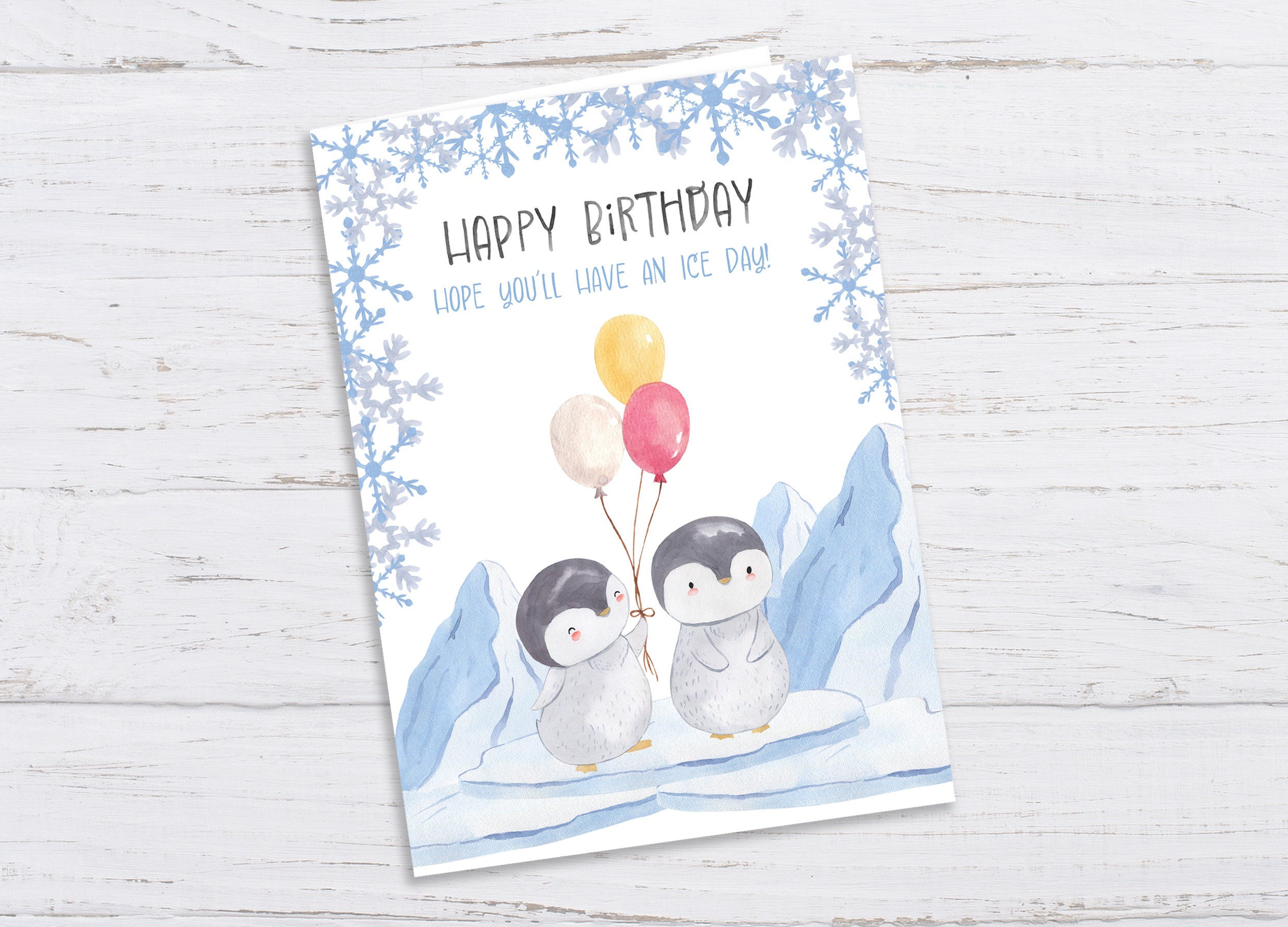 Penguin Birthday Card, Penguin Birthday Card Printable, Digital Penguin ...