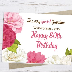 80th Birthday Card Grandma, 80th Birthday Grandmother Printable Card, Happy 80th Birthday Card Grandma, Instant Download