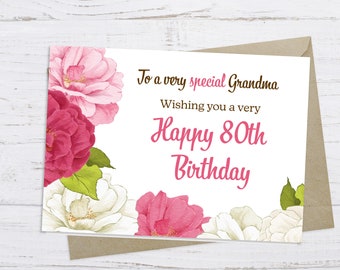 Floral 80th Birthday Card for Grandma (Digital Download)